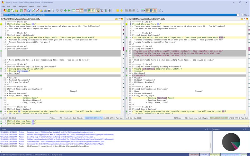 ExamDiff Pro comparing two PowerPoint files