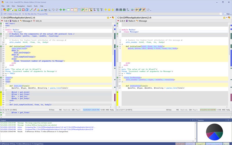 ExamDiff Pro showing syntax-highlighted Ruby code