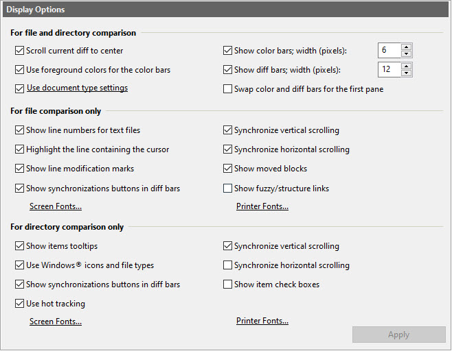 Display Options dialog