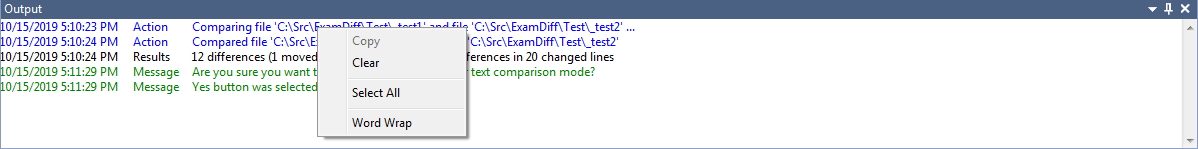 ExamDiff Pro Output Pane